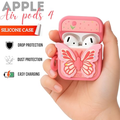 Emoh Roced Compatible with AirPods 4 Cover 2024, Case Cover for AirPods 4th Generation Case for Apple Airpods 4 2024 with Keychain for Women Girls (Butterfly Kitty, Airpod 4th Generation Case) - Image 4