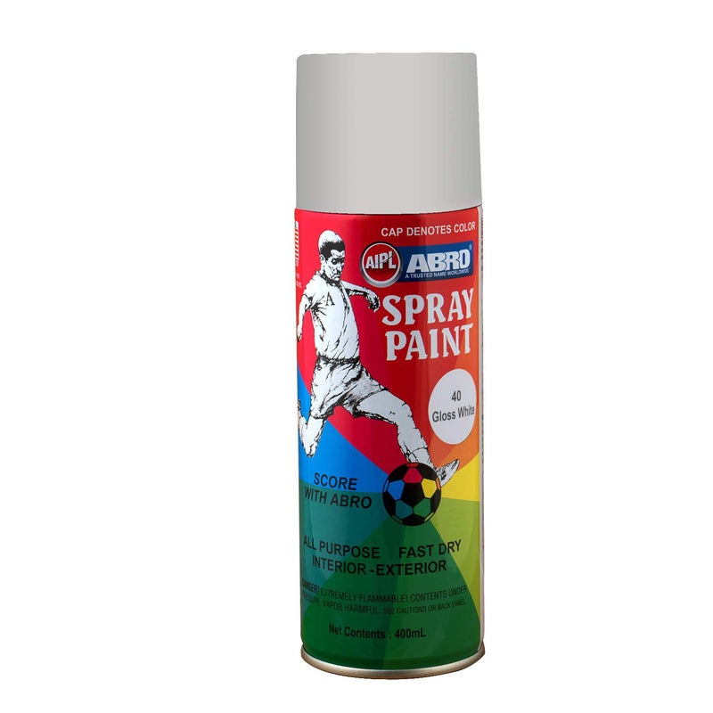 Abro SP-40 Multipurpose Colour Spray Paint Can (400ml, White) DIY Quick Drying for Metal, Wood, Walls, Automotive Cars and Bikes - Image 1