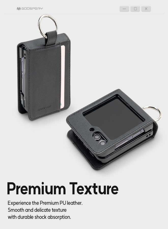 GOOSPERY Basic Diary Compatible with Samsung Galaxy Z Flip 6 Case, Card Holder, Pocket Storage, Premium PU Leather, Key Ring Wallet Cover - Black - Image 2