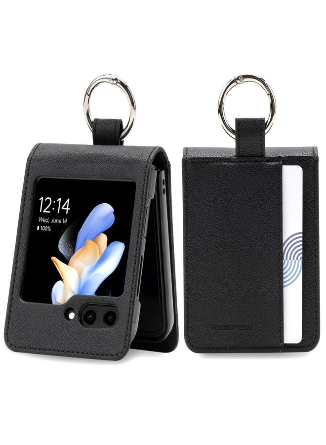 GOOSPERY Basic Diary Compatible with Samsung Galaxy Z Flip 6 Case, Card Holder, Pocket Storage, Premium PU Leather, Key Ring Wallet Cover - Black - Image 1