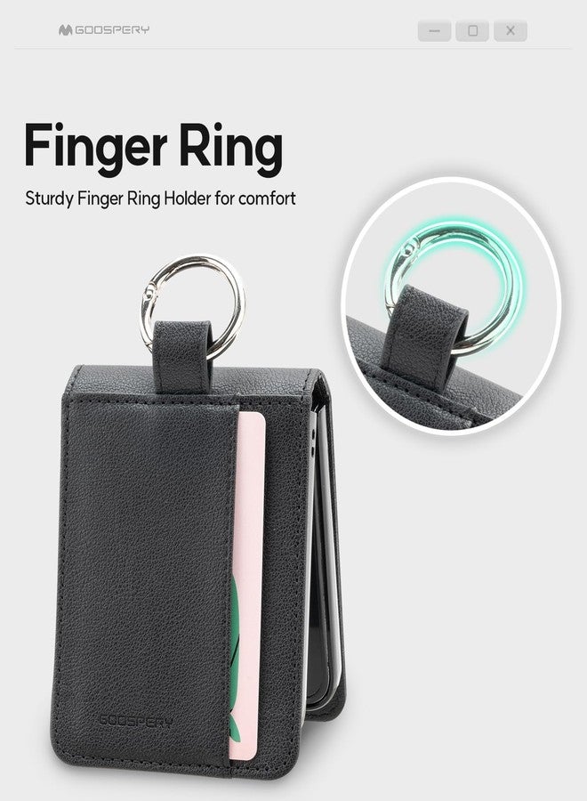 GOOSPERY Basic Diary Compatible with Samsung Galaxy Z Flip 6 Case, Card Holder, Pocket Storage, Premium PU Leather, Key Ring Wallet Cover - Black - Image 4