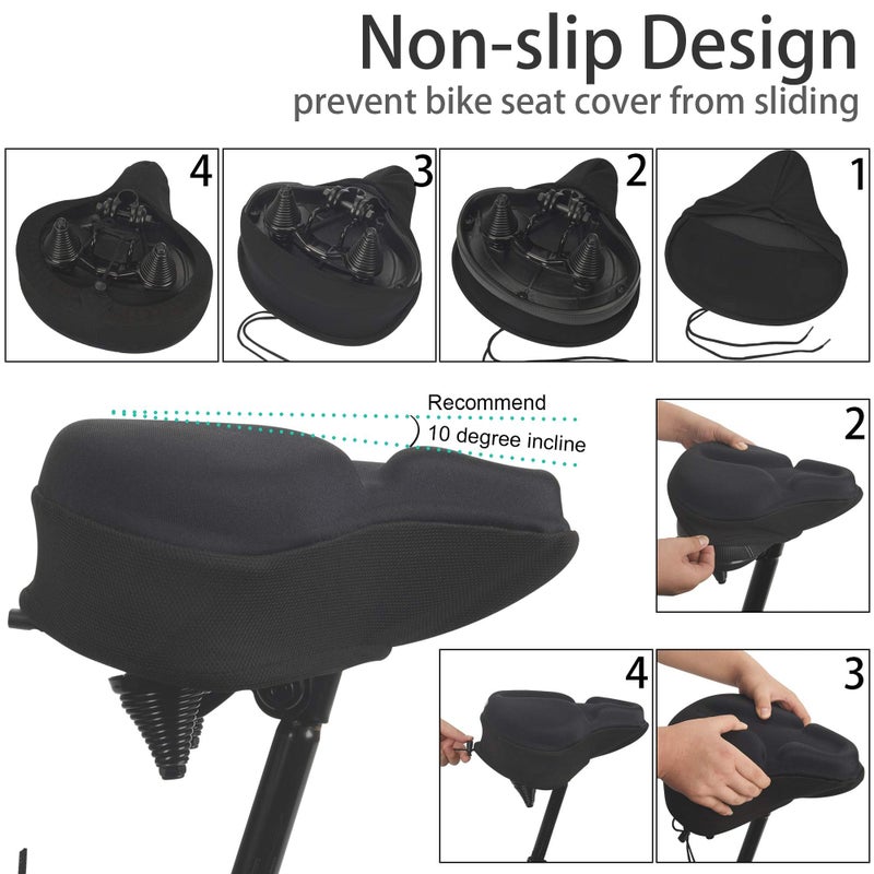 DAWAY C6F Comfortable Bike Seat Cover - Large Wide Gel & Foam Padded Bike Seat Cushion for Women Men, Comfort, for Peloton, Stationary Exercise, Mountain and Cruiser Bicycle Saddles, Soft - Image 5