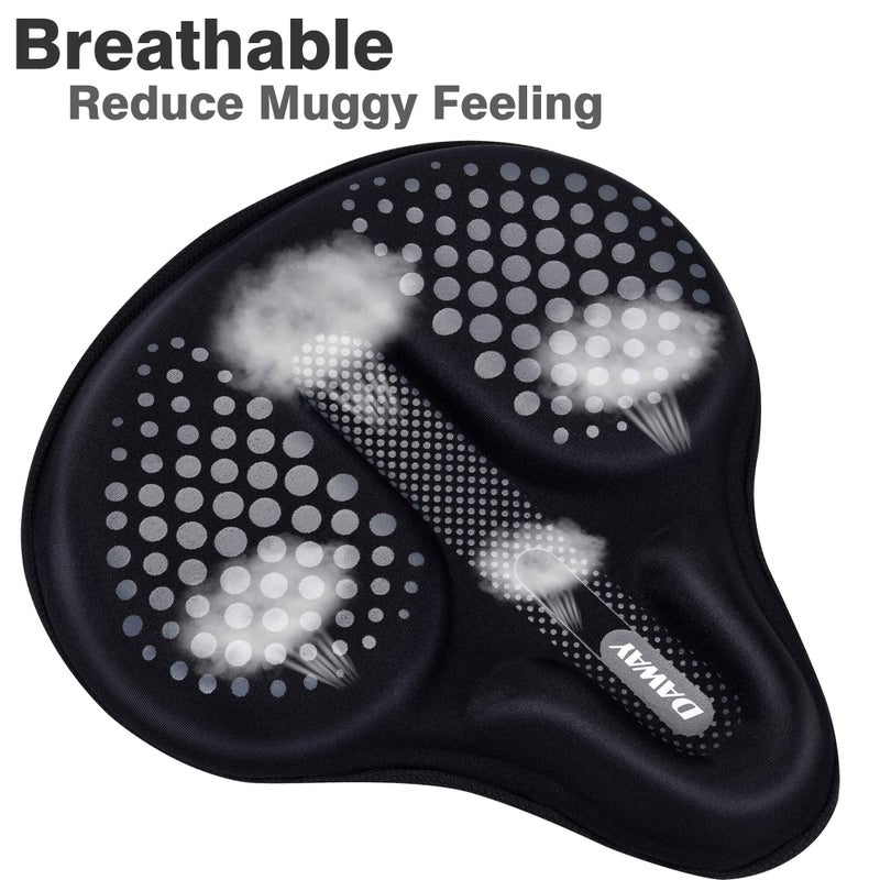 DAWAY C6F Comfortable Bike Seat Cover - Large Wide Gel & Foam Padded Bike Seat Cushion for Women Men, Comfort, for Peloton, Stationary Exercise, Mountain and Cruiser Bicycle Saddles, Soft - Image 4