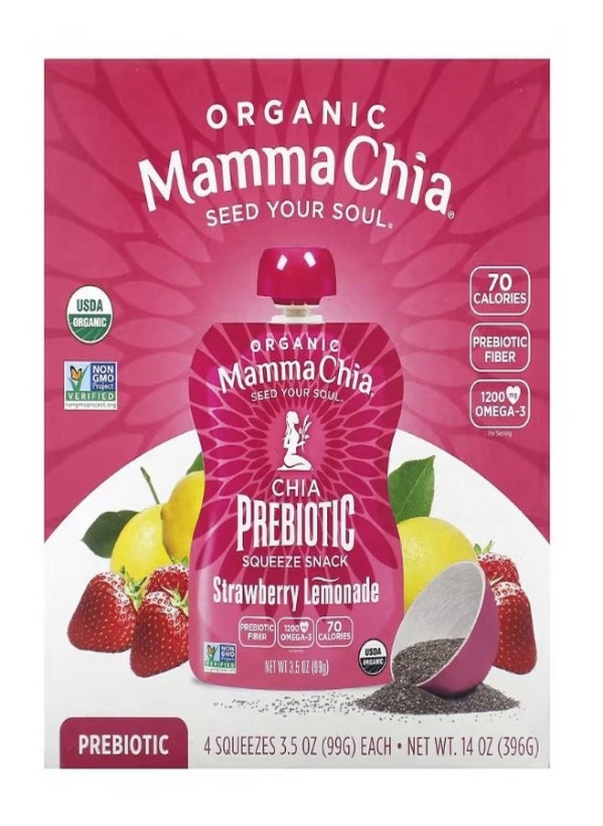Mamma Chia Organic Chia Prebiotic Squeeze Snack Strawberry Lemonade 4 Pack 3.5 oz 99 g Each  - Image 1