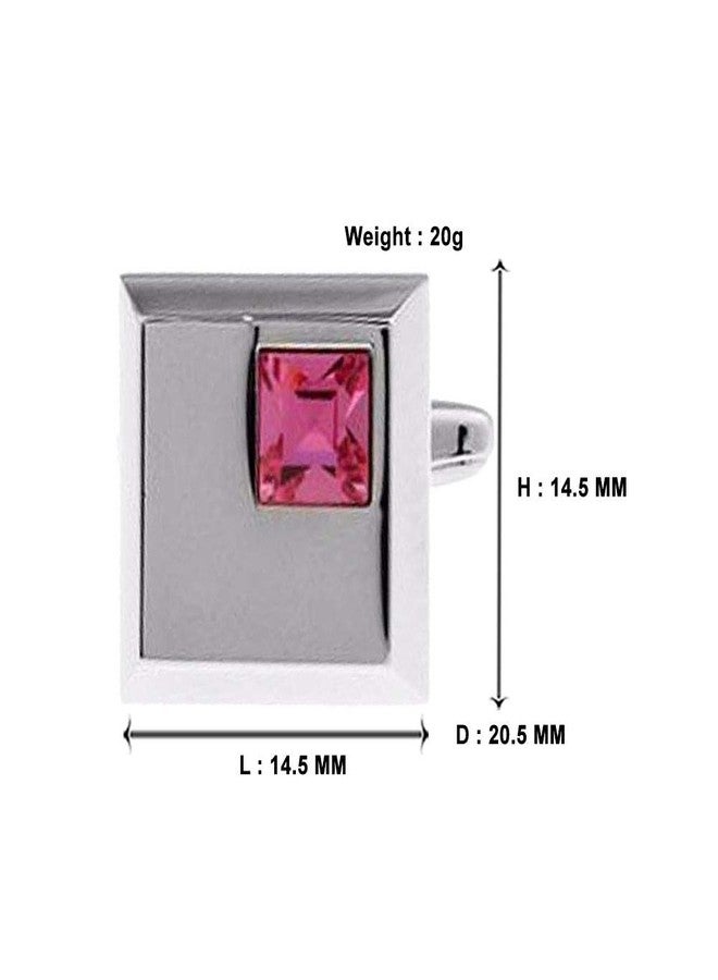 Marque Cufflinks - Elegant Corner Pink Crystal Silver Plated, for Men & Women, Office Corporate & Party, in a Gift Box (1 Pair) - Image 4