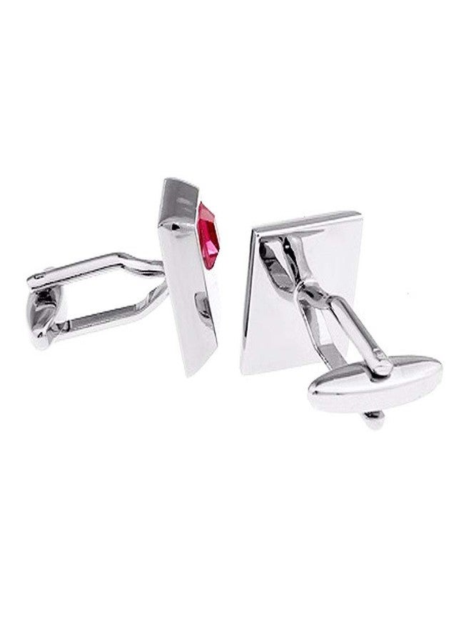 Marque Cufflinks - Elegant Corner Pink Crystal Silver Plated, for Men & Women, Office Corporate & Party, in a Gift Box (1 Pair) - Image 2