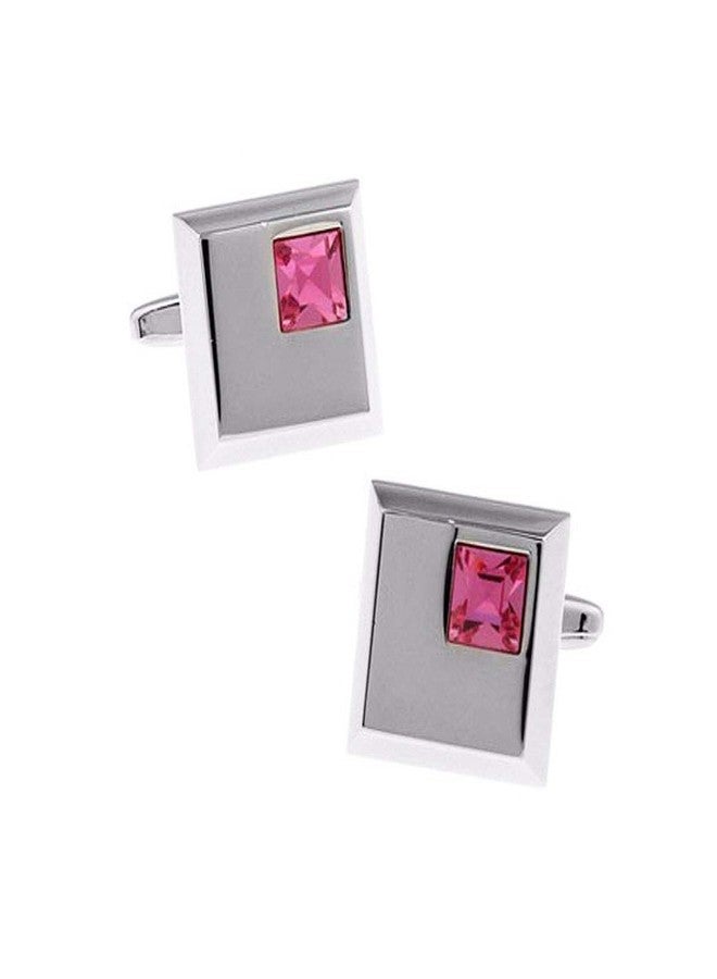 Marque Cufflinks - Elegant Corner Pink Crystal Silver Plated, for Men & Women, Office Corporate & Party, in a Gift Box (1 Pair) - Image 1