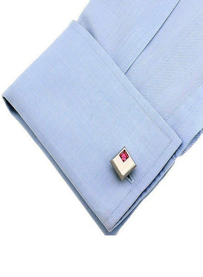 Marque Cufflinks - Elegant Corner Pink Crystal Silver Plated, for Men & Women, Office Corporate & Party, in a Gift Box (1 Pair) - Image 3