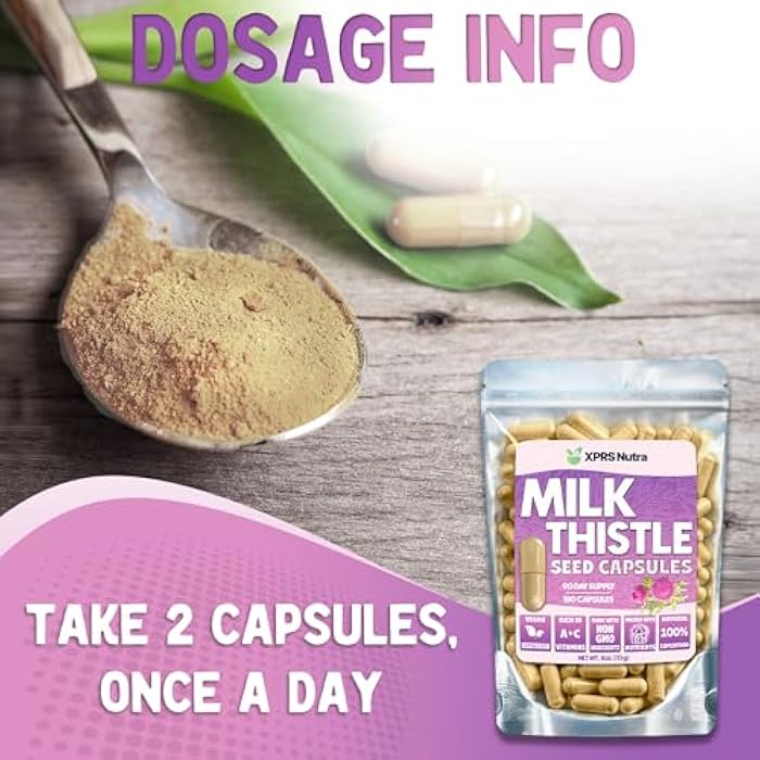 XPRS Nutra Milk Thistle Seed Capsules - 180 Count (3 Month Supply) Premium Milk Thistle Supplement Rich in Silymarin to Support the Liver and Digestion - Pure, Non-GMO Cardo Mariano Pills - Image 5