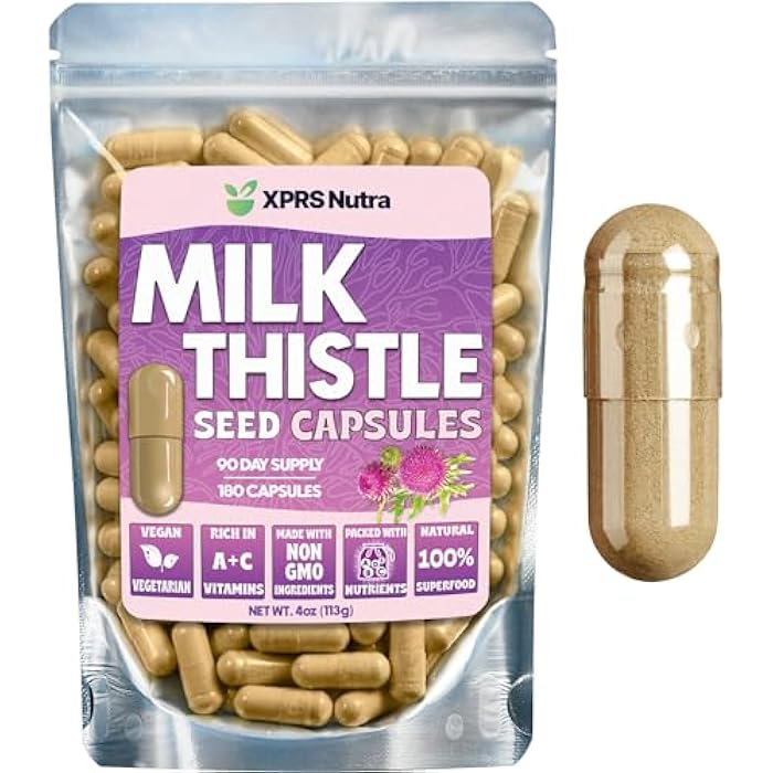 XPRS Nutra Milk Thistle Seed Capsules - 180 Count (3 Month Supply) Premium Milk Thistle Supplement Rich in Silymarin to Support the Liver and Digestion - Pure, Non-GMO Cardo Mariano Pills - Image 1