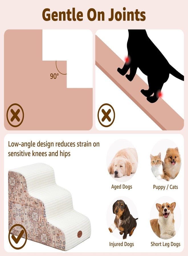Woochpet 15.7” H Ramp Dog Stairs for Small Dogs, Printed Fabric 3 Tier Wider Curved Pet Stairs for Couch and Beds，Non-Slip Bottom for Old Cats with High-Density Foam and Washable Cover - Image 4