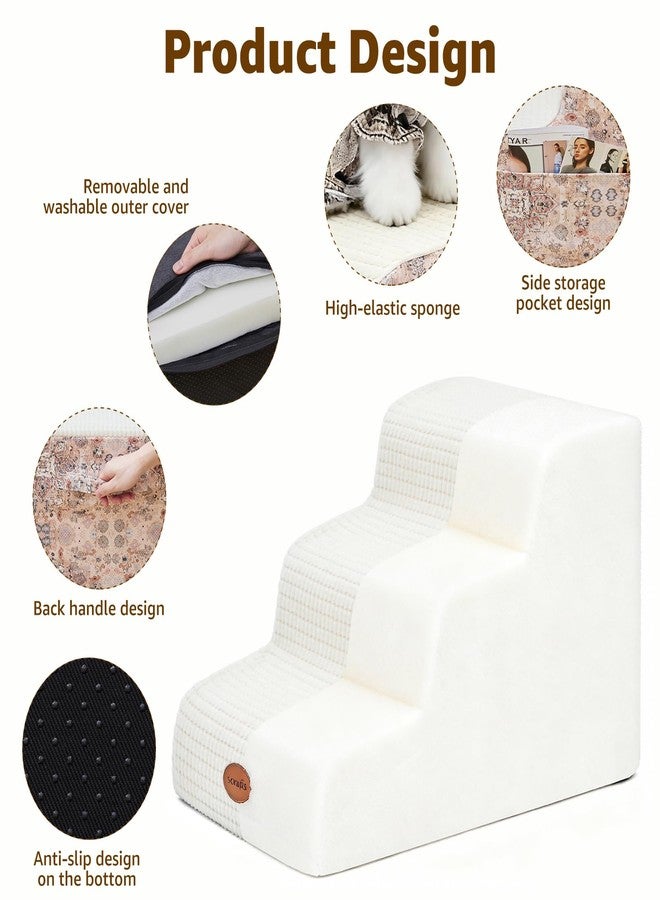 Woochpet 15.7” H Ramp Dog Stairs for Small Dogs, Printed Fabric 3 Tier Wider Curved Pet Stairs for Couch and Beds，Non-Slip Bottom for Old Cats with High-Density Foam and Washable Cover - Image 3