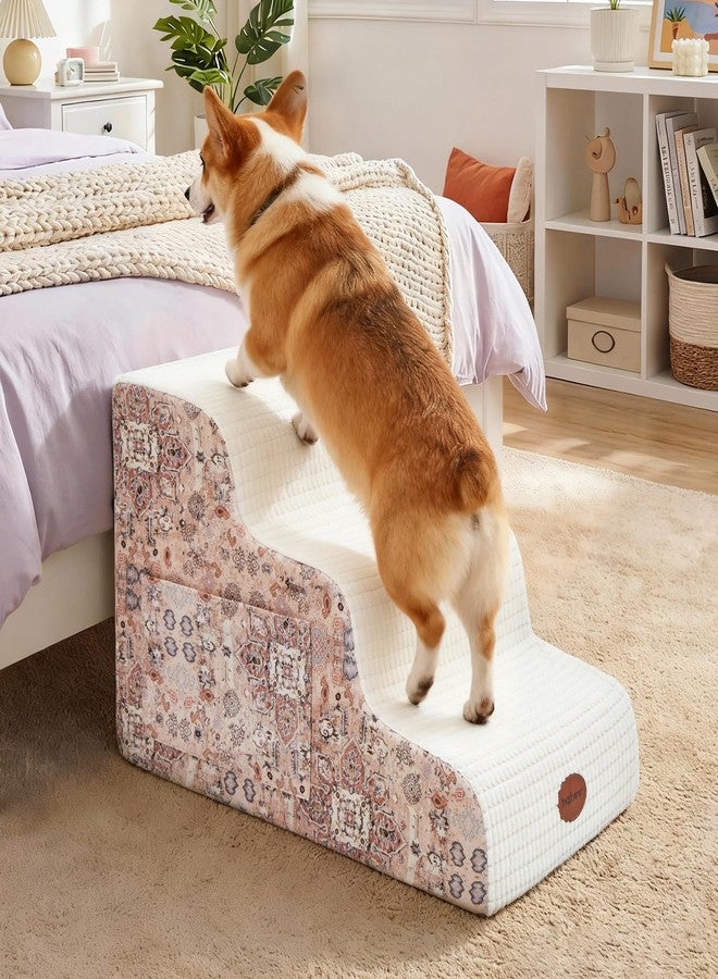 Woochpet 15.7” H Ramp Dog Stairs for Small Dogs, Printed Fabric 3 Tier Wider Curved Pet Stairs for Couch and Beds，Non-Slip Bottom for Old Cats with High-Density Foam and Washable Cover - Image 1
