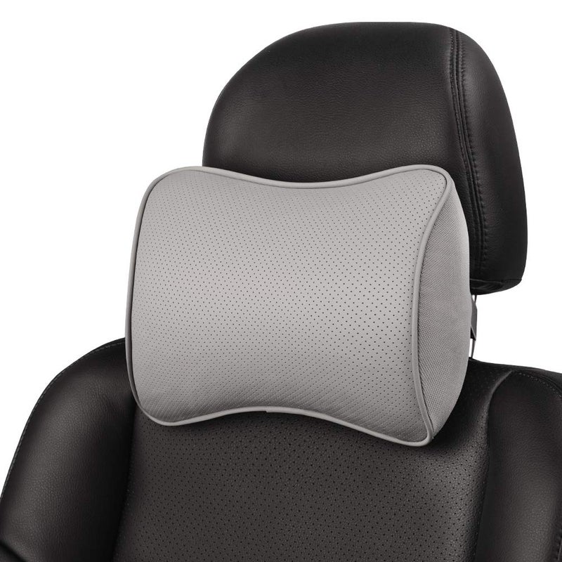 Aukee Headrest Pillow Car Memory Foam Car Neck Pillows Soft Leather for Driving Home Office Gray (Pack of 1) - Image 1