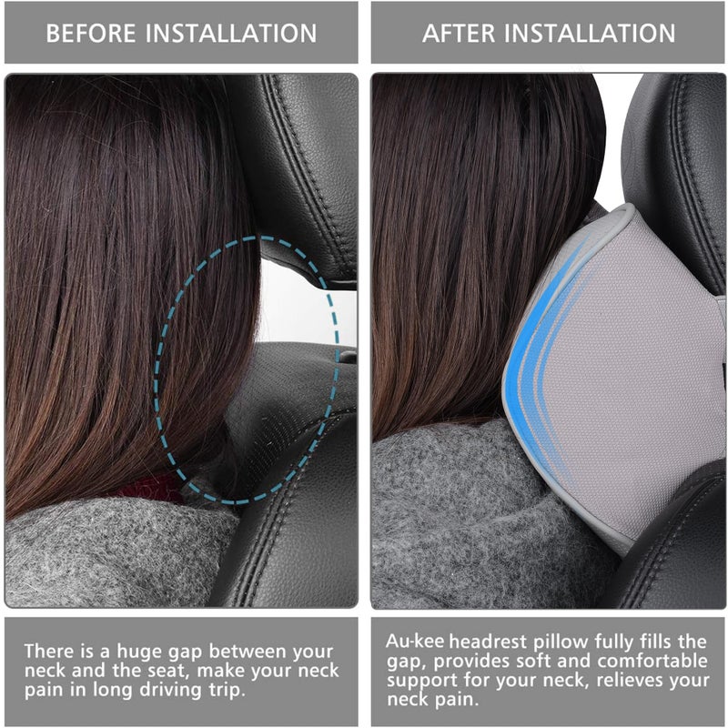 Aukee Headrest Pillow Car Memory Foam Car Neck Pillows Soft Leather for Driving Home Office Gray (Pack of 1) - Image 4