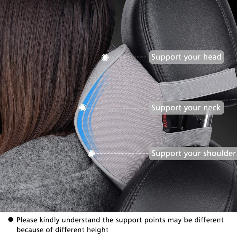 Aukee Headrest Pillow Car Memory Foam Car Neck Pillows Soft Leather for Driving Home Office Gray (Pack of 1) - Image 3