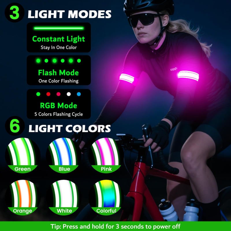 Hoeraonr LED Armband Rechargeable for Running(2 Pack),Light Up Arm Bands for Night Walking,Running Lights for Runners,High Visibility Reflective Running Gearr for Night Safety Light Up Wristbands (Pink) - Image 3
