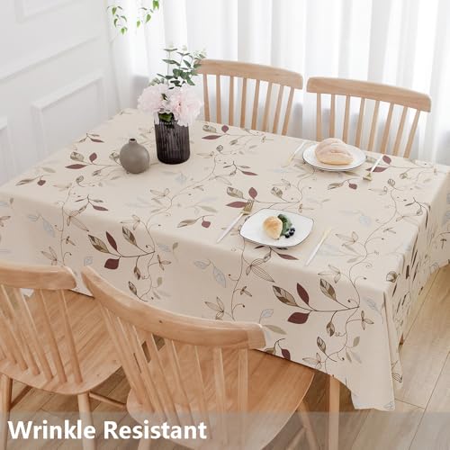 TruDelve Heavy Duty Vinyl Tablecloth Beige Plastic Table Cloth Waterproof Wipeable Oilcloth Tablecloths for Rectangle Tables (54'' x 72'', Leaves) - Image 3