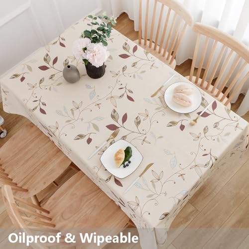 TruDelve Heavy Duty Vinyl Tablecloth Beige Plastic Table Cloth Waterproof Wipeable Oilcloth Tablecloths for Rectangle Tables (54'' x 72'', Leaves) - Image 5