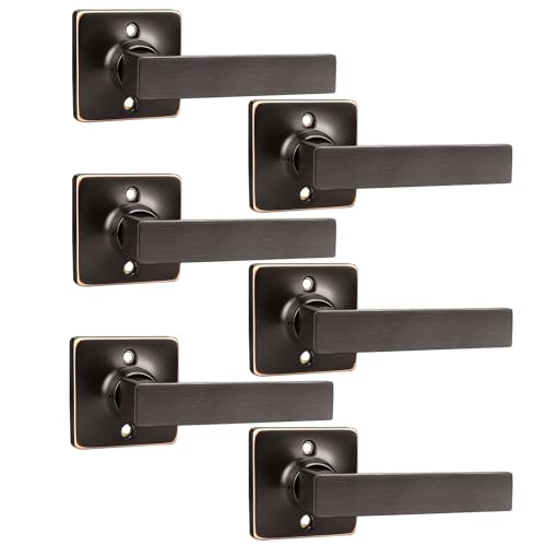 GOBEKOR 6 Pack Half Dummy Door Handles Oil Rubbed Bronze Straight Non-Turning Door Levers Square Dummy Lever Closet Door Handle for Pantry - Image 1