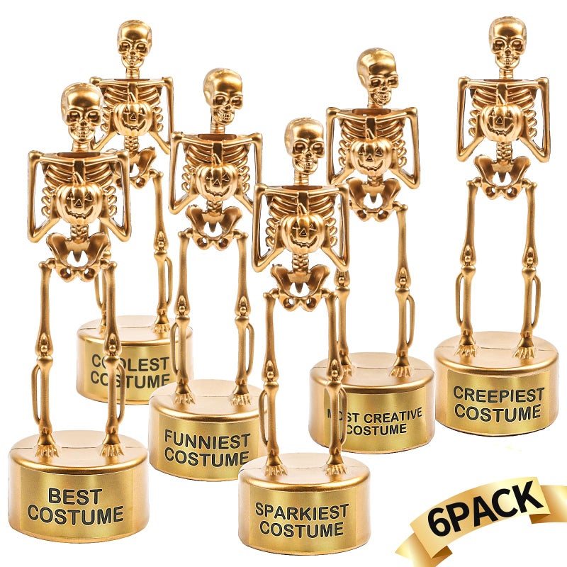 FOIMAS Halloween Best Costume Skeleton Trophy6 Pack Halloween Skull Costume Contest Awards Gold Bones Game Prize for Kids Adult Halloween Costume Event Trophy School Classroom - Image 2