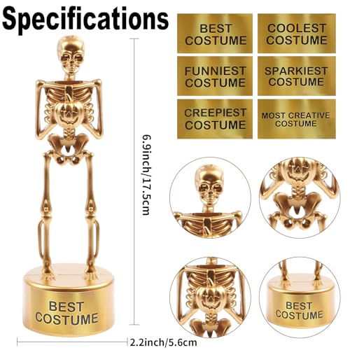FOIMAS Halloween Best Costume Skeleton Trophy6 Pack Halloween Skull Costume Contest Awards Gold Bones Game Prize for Kids Adult Halloween Costume Event Trophy School Classroom - Image 3