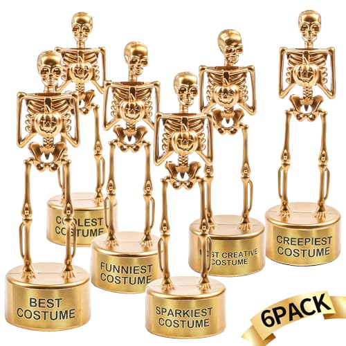 FOIMAS Halloween Best Costume Skeleton Trophy6 Pack Halloween Skull Costume Contest Awards Gold Bones Game Prize for Kids Adult Halloween Costume Event Trophy School Classroom - Image 1