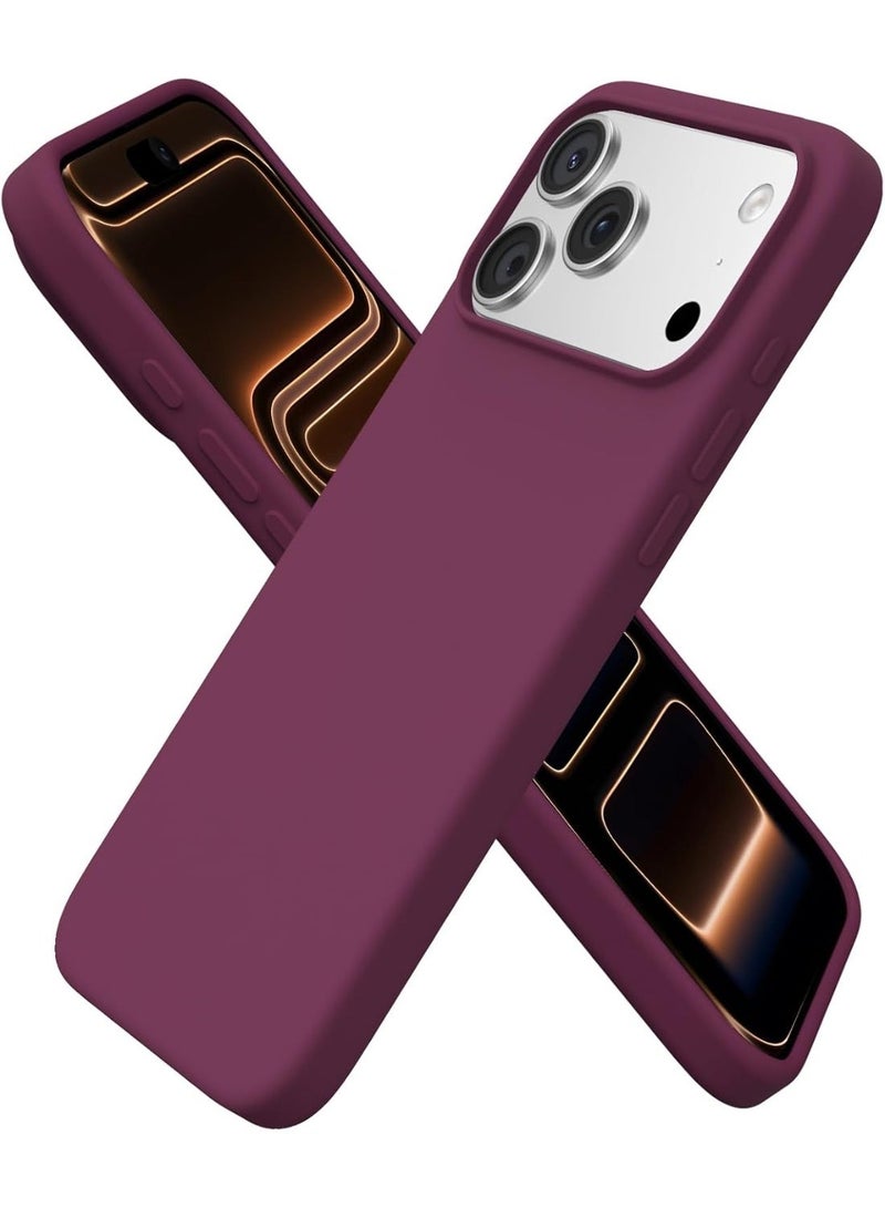 جراب هاتف iPhone 17 Pro رفيع من السيليكون السائل بأربع طبقات من المطاط الهلامي الناعم المقاوم للصدمات مع بطانة من الألياف الدقيقة المضادة للخدش (أحمر نبيذي) - Image 1