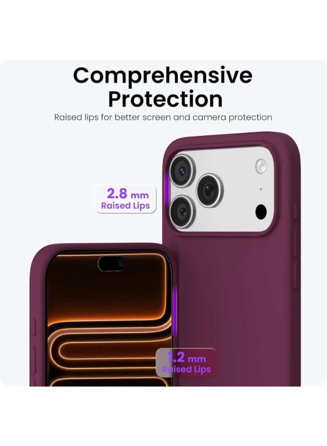 جراب هاتف iPhone 17 Pro رفيع من السيليكون السائل بأربع طبقات من المطاط الهلامي الناعم المقاوم للصدمات مع بطانة من الألياف الدقيقة المضادة للخدش (أحمر نبيذي) - Image 2