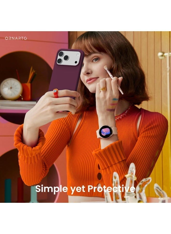 جراب هاتف iPhone 17 Pro رفيع من السيليكون السائل بأربع طبقات من المطاط الهلامي الناعم المقاوم للصدمات مع بطانة من الألياف الدقيقة المضادة للخدش (أحمر نبيذي) - Image 3