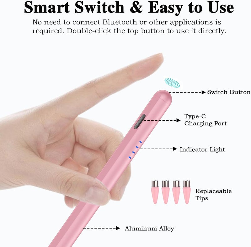 Luntak Stylus Pen for Android and iOS Touch Screen Pen,Tablet Pencil with 4 Pom Tip,Magnetic Phone Stylus Compatible with Samsung/Huawei/Lenovo/Mi/Vivo and Other Android Smartphone and Tablet Devices - Pink - Image 5