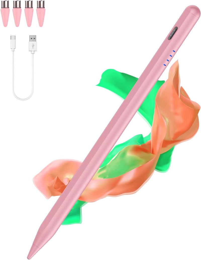 Luntak Stylus Pen for Android and iOS Touch Screen Pen,Tablet Pencil with 4 Pom Tip,Magnetic Phone Stylus Compatible with Samsung/Huawei/Lenovo/Mi/Vivo and Other Android Smartphone and Tablet Devices - Pink - Image 1