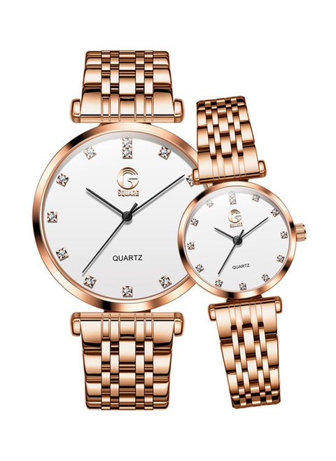 Analog Quartz White Dial Stainless Steel Couple Set Watch - 5596
