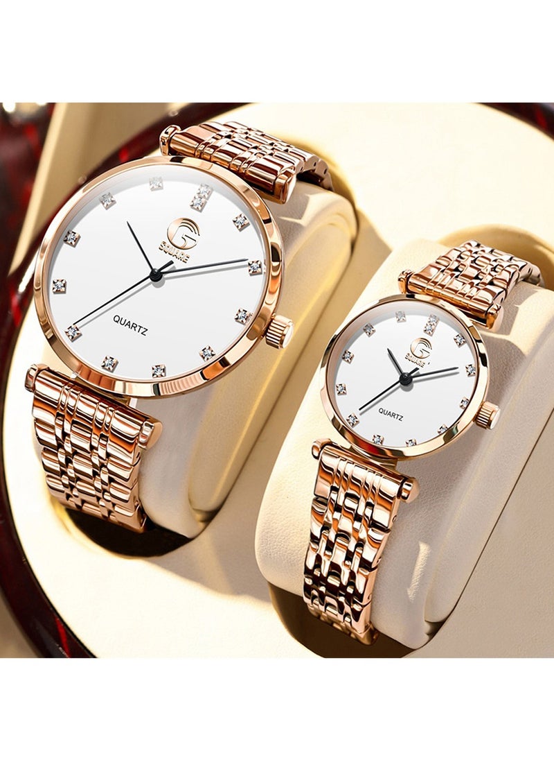 Gsquare Analog Quartz White Dial Stainless Steel Couple Set Watch - 5596  - Image 2