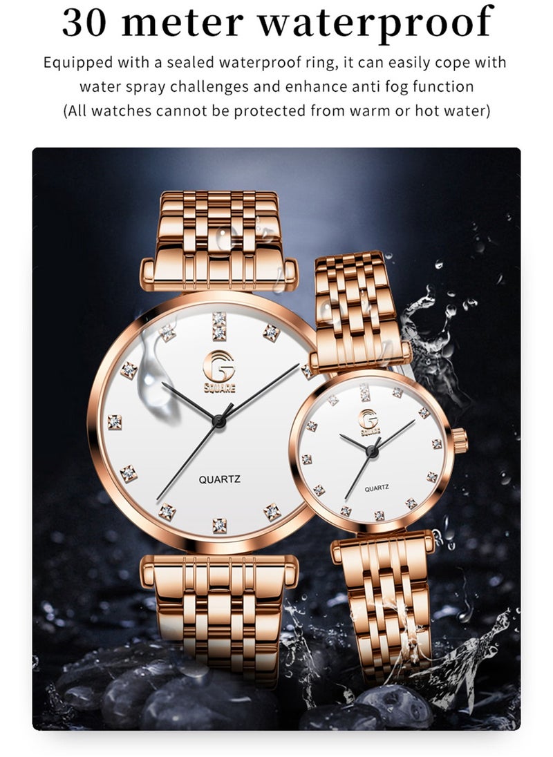 Gsquare Analog Quartz White Dial Stainless Steel Couple Set Watch - 5596  - Image 3