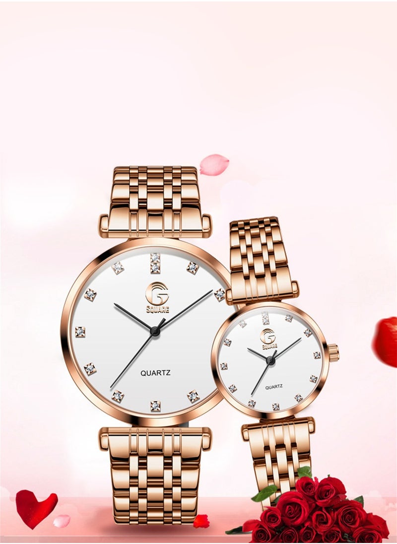 Gsquare - Analog Quartz White Dial Stainless Steel Couple Set Watch - 5596 - Image 1