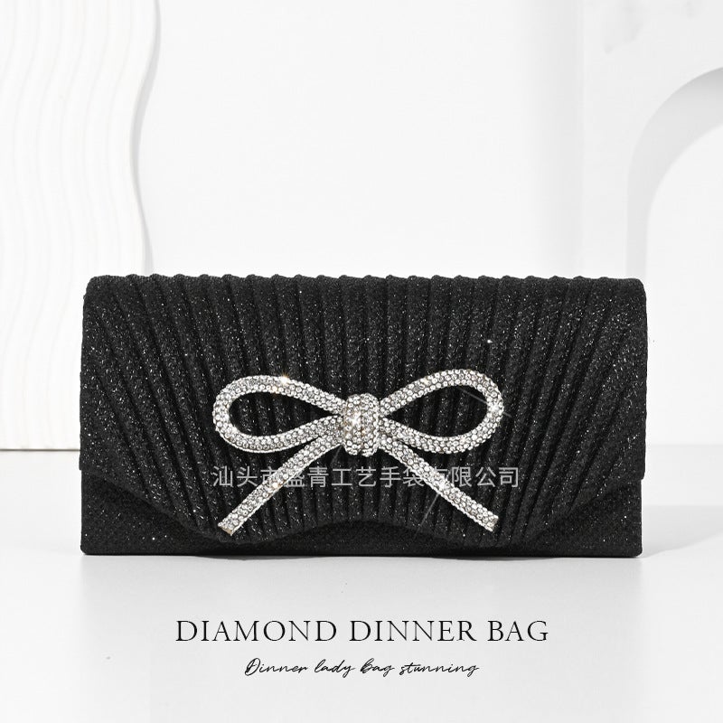 New Bow Bag Diamond Evening Bag Red Valentine'S Day Clutch Bag Mini Pleated Evening Bag For Women - Image 3