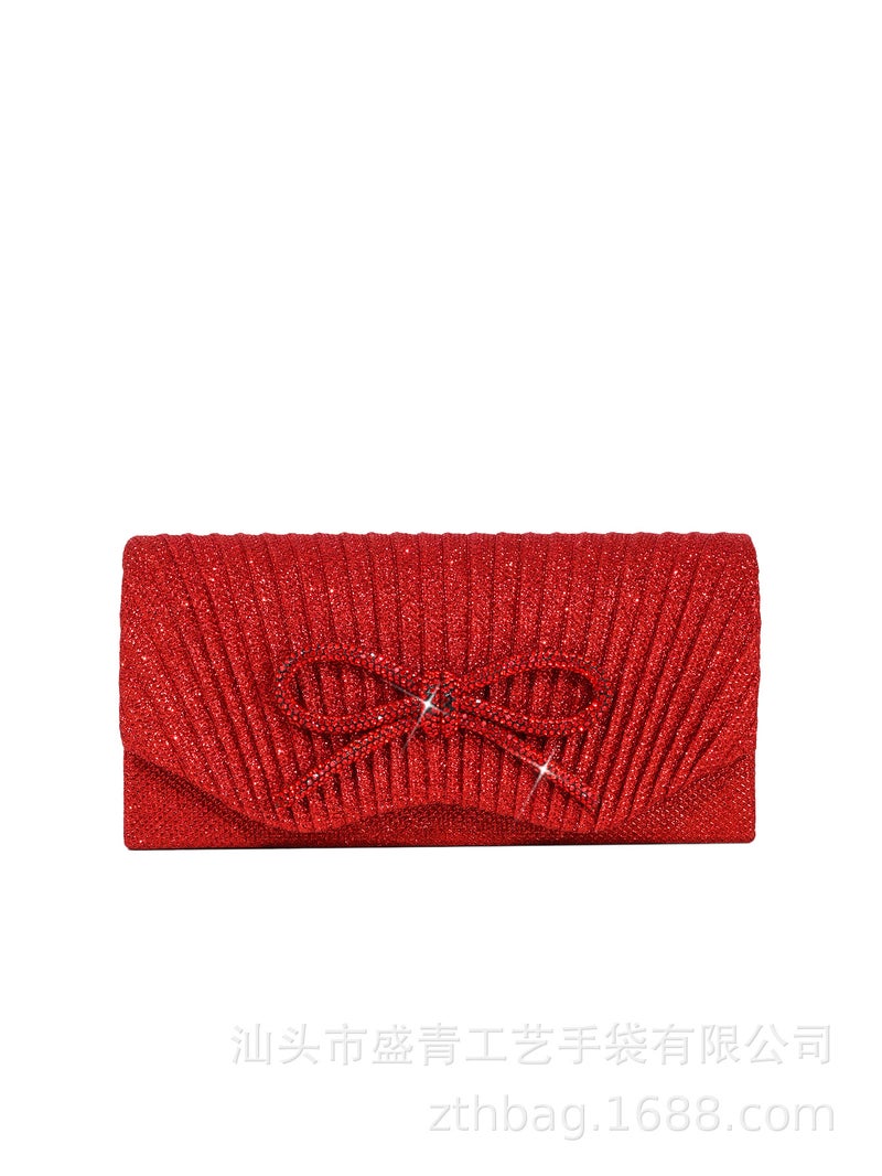 New Bow Bag Diamond Evening Bag Red Valentine'S Day Clutch Bag Mini Pleated Evening Bag For Women - Image 1