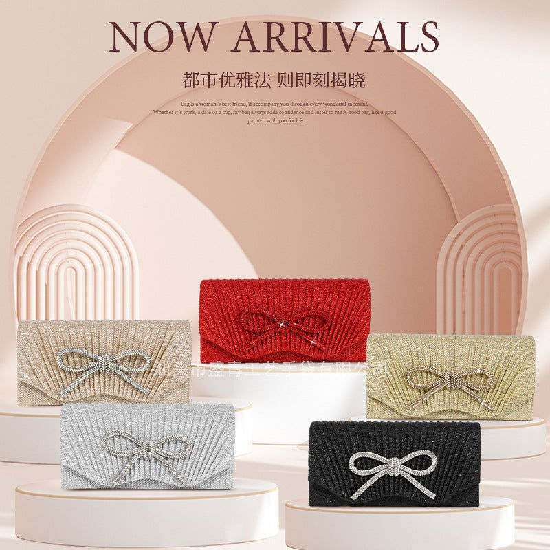 New Bow Bag Diamond Evening Bag Red Valentine'S Day Clutch Bag Mini Pleated Evening Bag For Women - Image 5