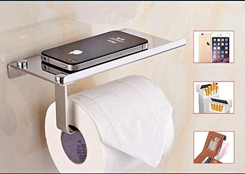 HANDY Bathroom Accessories Stainless Steel Toilet Paper Holder with Shelf, Toilet Paper Dispenser, Tissue Dispenser with Phone Shelf (Color - Silver) Pack of 1 pcs - Image 5