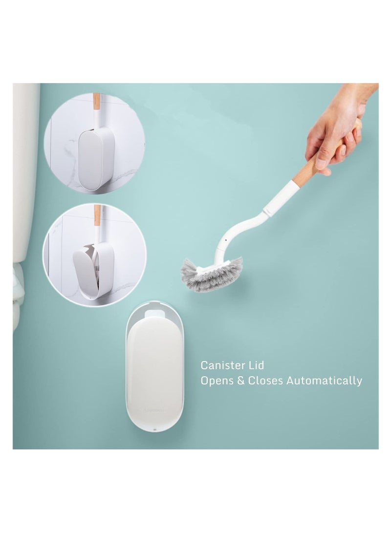 KASTWAVE Toilet Brush with Holder,Curved Design Angled Clean Tool with Wood Handle,Wall Mounted Toilet Brushes Set for Bathroom - Image 4