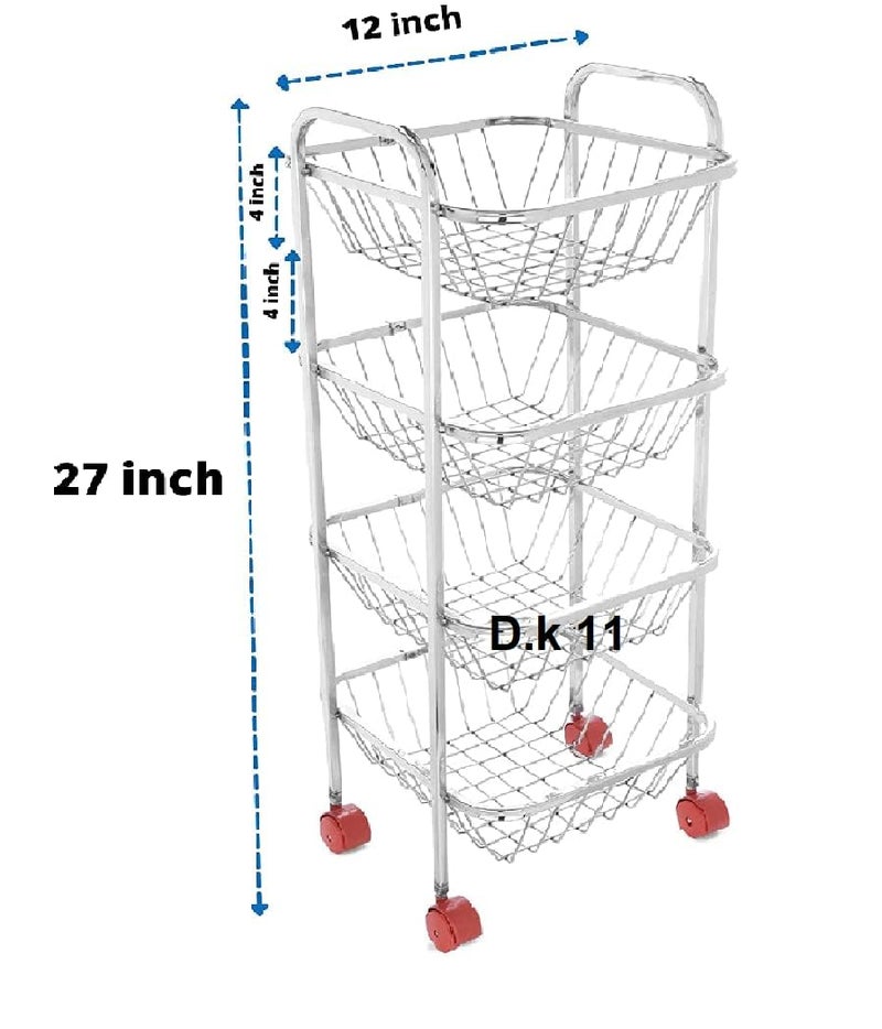 4RCE Stainless Steel 4 Layer Kitchen Trolley | Fruit & Vegetable Stand | Storage Basket | Onion Potato Rack (4 Layer) - Image 3