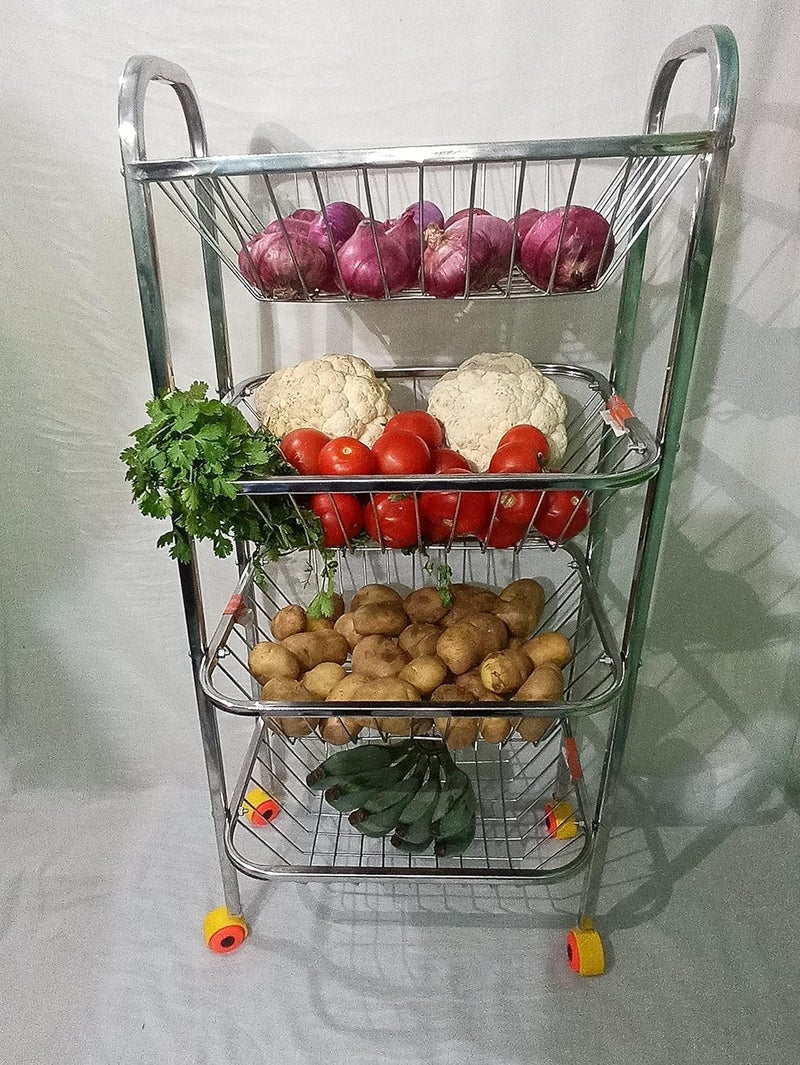 4RCE Stainless Steel 4 Layer Kitchen Trolley | Fruit & Vegetable Stand | Storage Basket | Onion Potato Rack (4 Layer) - Image 1