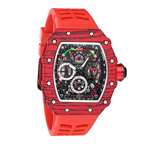 PINTIME Fashion Mens Tonneau Watch Hollow Punk Chronograph Sports Wristwatch Luxury Designer Mens Quartz Silicone Watches - Image 3