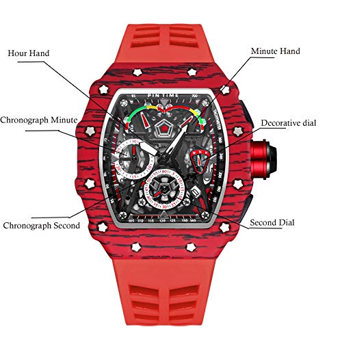 PINTIME Fashion Mens Tonneau Watch Hollow Punk Chronograph Sports Wristwatch Luxury Designer Mens Quartz Silicone Watches - Image 4