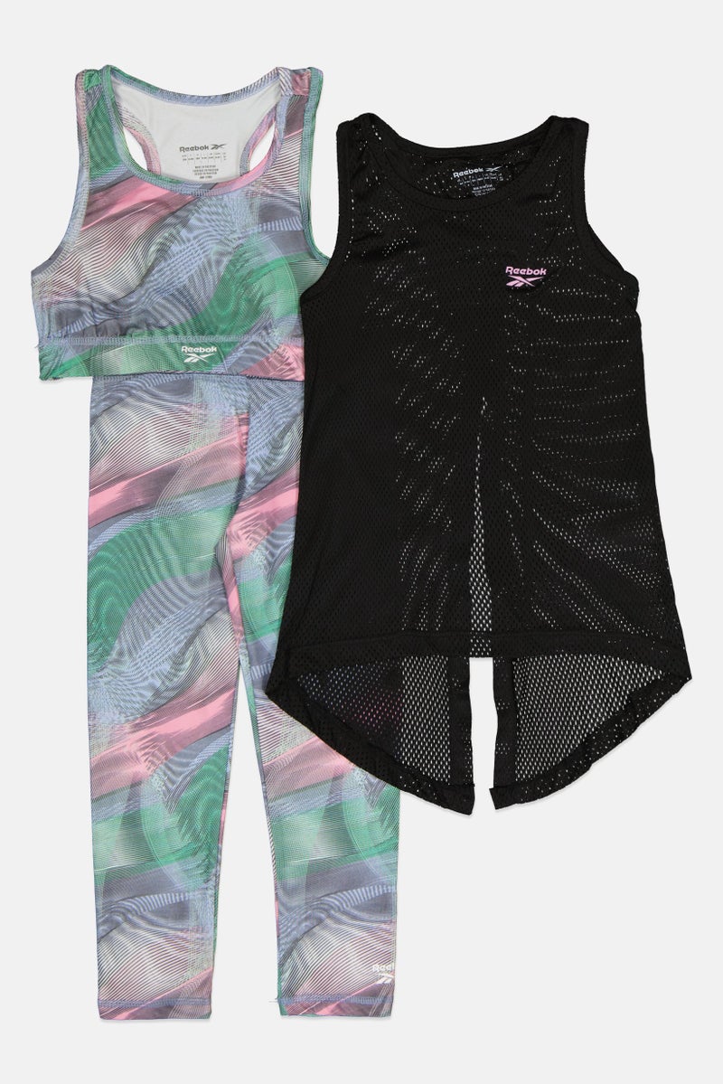 Reebok Kids Girl 3 Pieces Brand Logo Sportswear Tank Top, Sports Bra and Leggings Set, Multicolor - Image 2