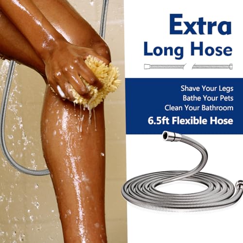 YASINU High Pressure 10-Setting Handheld Shower Head, 5" Detachable Shower Spray, 79" Extra Long Stainless Steel Hose, Adjustable Bracket - Brushed Nickel - Image 2