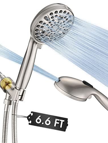 YASINU High Pressure 10-Setting Handheld Shower Head, 5" Detachable Shower Spray, 79" Extra Long Stainless Steel Hose, Adjustable Bracket - Brushed Nickel - Image 1