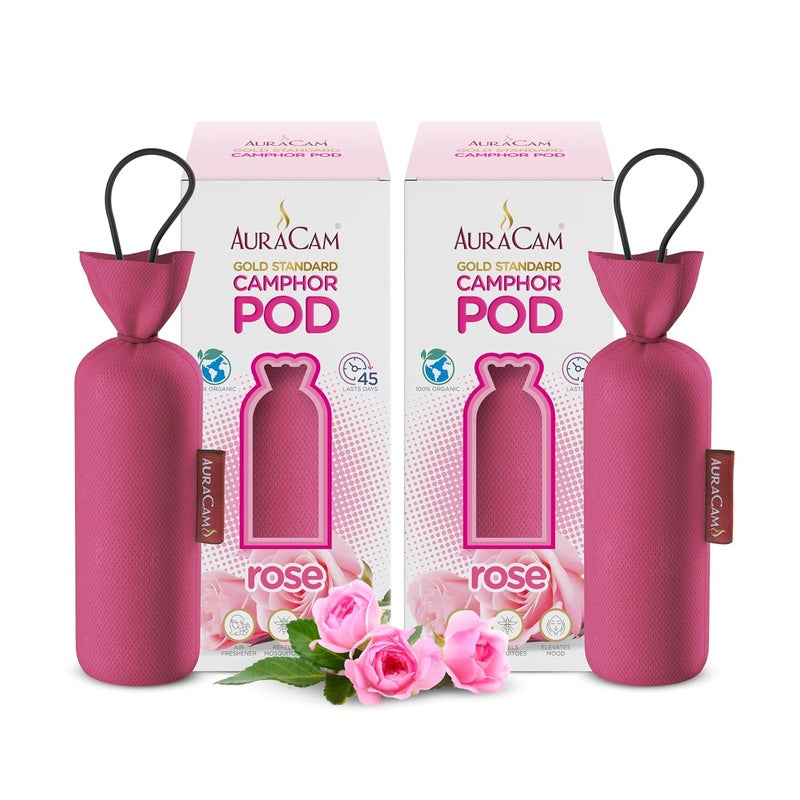 AuraCam بود الكافور القياسي الذهبي من أورا كام (وردي) - مجموعة من 2 - معطر هواء للغرفة، السيارة، الحمام، المكتب والمرحاض | مخروط طويل الأمد للمنزل - Image 1