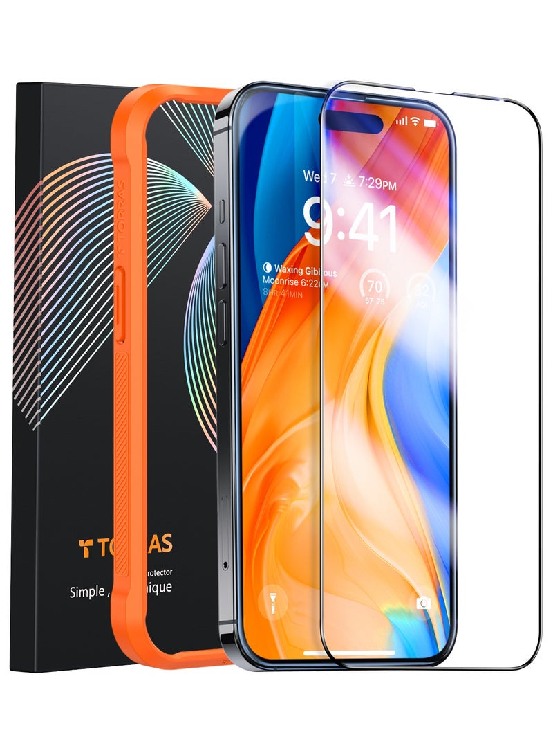 TORRAS Top-Notch Diamond Shield for iPhone 15 Pro Screen Protector, 9H+ Mil-Grade Protection, Unbreakable Shatterproof Tempered Glass for iPhone 15 Pro Full Coverage Screen Protector Black - Image 3